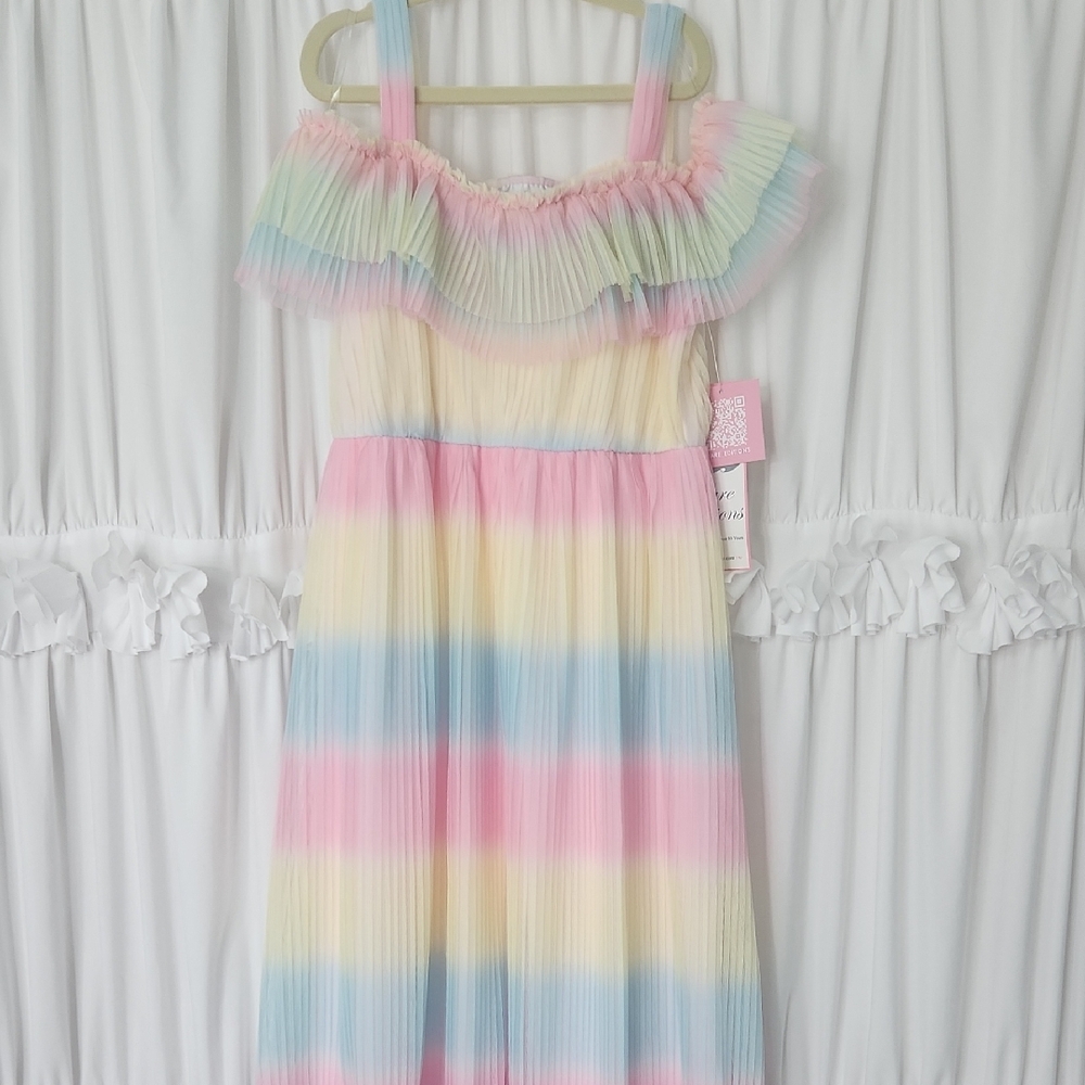 Rare Editions Off Shoulder, Maxi Dress, Rainbow, Girls 7